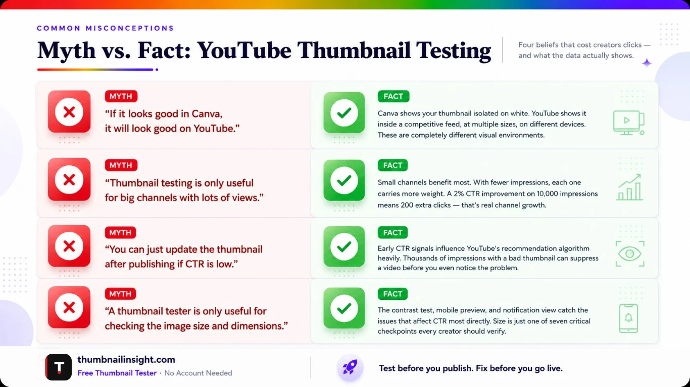 YouTube thumbnail testing myths vs facts — debunking common misconceptions creators have about testing thumbnails before uploading
